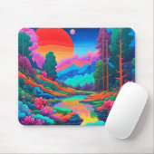 Psychedelische Landschaft rosa grüne Kunst Mousepad (Mit Mouse)