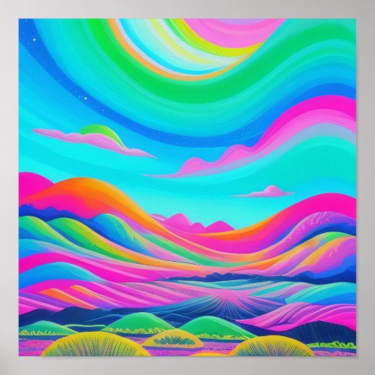 Psychedelische Landschaft Rosa Grüne Kunst Poster (Vorne)