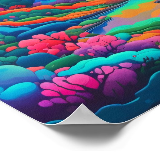 Psychedelische Landschaft rosa grüne Kunst Poster (Ecke)