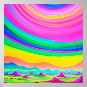 Psychedelische Landschaft Rosa Grüne Kunst Poster