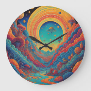 Psychedelische Landschaftsreise Große Wanduhr