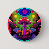 Psychedelische lebendige farbenfrohe Retro-Pilze Button (Vorderseite)