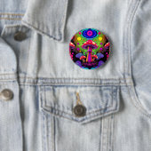 Psychedelische lebendige farbenfrohe Retro-Pilze Button (Beispiel)