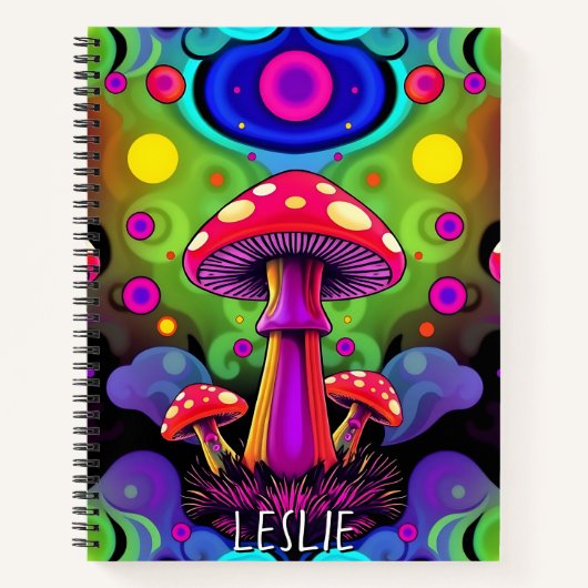 Psychedelische lebendige farbenfrohe Retro-Pilze Notizblock (Vorderseite)