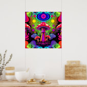 Psychedelische lebendige farbenfrohe Retro-Pilze Poster (Küche)