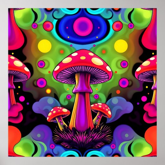 Psychedelische lebendige farbenfrohe Retro-Pilze Poster (Vorne)