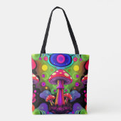 Psychedelische lebendige farbenfrohe Retro-Pilze Tasche (Rückseite)