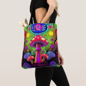 Psychedelische lebendige farbenfrohe Retro-Pilze Tasche (Von Nahem)