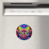 Psychedelische lebhafte farbenfrohe Retro-Pilze Magnet (In Situ (Geschirrspüler))