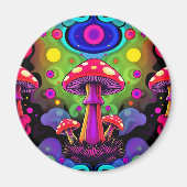 Psychedelische lebhafte farbenfrohe Retro-Pilze Magnet (Vorne)