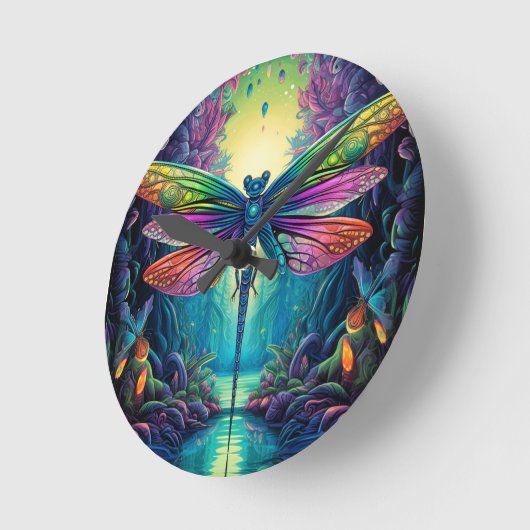 Psychedelische Libelle #1 Runde Wanduhr (Winkel)