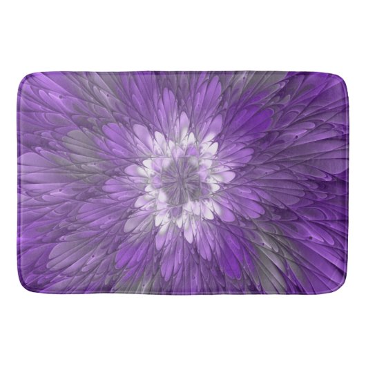 Psychedelische Lila Blume Abstraktes Fraktal Kunst Badematte (Vorderseite)