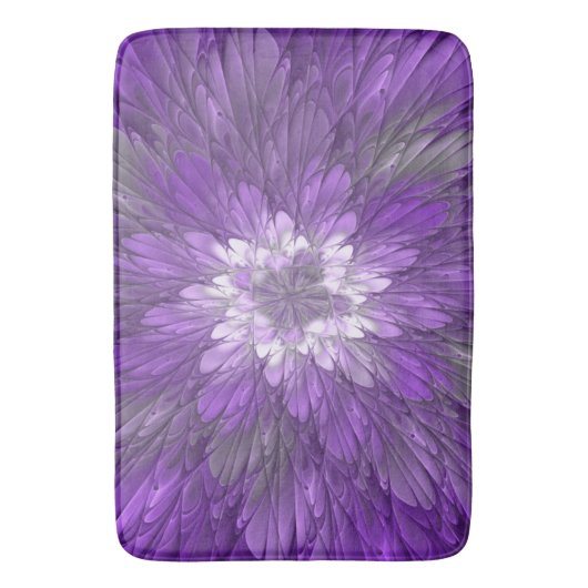 Psychedelische Lila Blume Abstraktes Fraktal Kunst Badematte (Vorderseite Vertikal)