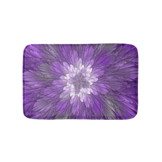 Psychedelische Lila Blume Abstraktes Fraktal Kunst Badematte (Vorderseite)