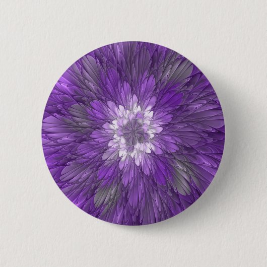 Psychedelische Lila Blume Abstraktes Fraktal Kunst Button (Vorderseite)
