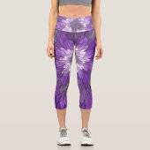 Psychedelische Lila Blume Abstraktes Fraktal Kunst Capri Leggings (Vorderseite)