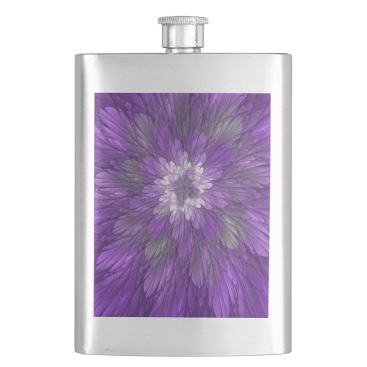 Psychedelische Lila Blume Abstraktes Fraktal Kunst Flachmann (Vorderseite)