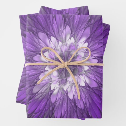Psychedelische Lila Blume Abstraktes Fraktal Kunst Geschenkpapier Set (Beispiel)