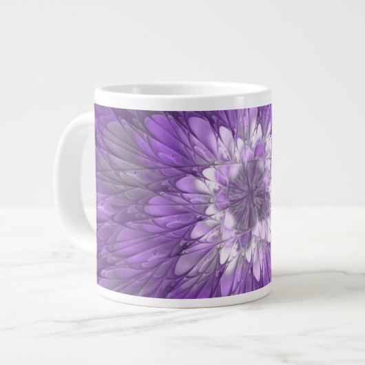 Psychedelische Lila Blume Abstraktes Fraktal Kunst Jumbo-Tasse (Vorderseite Links)