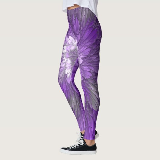 Psychedelische Lila Blume Abstraktes Fraktal Kunst Leggings (Links)