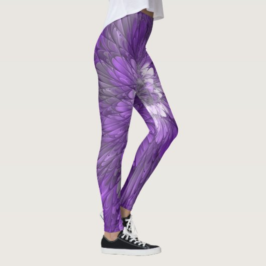 Psychedelische Lila Blume Abstraktes Fraktal Kunst Leggings (Rechts)