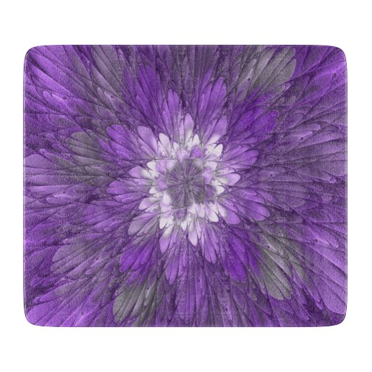 Psychedelische Lila Blume Abstraktes Fraktal Kunst Schneidebrett (Vorderseite)
