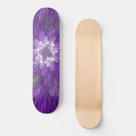 Psychedelische Lila Blume Abstraktes Fraktal Kunst Skateboard (Vorderseite)