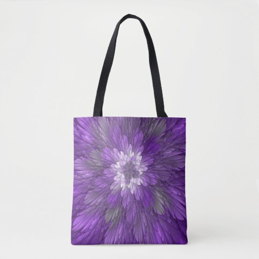 Psychedelische Lila Blume Abstraktes Fraktal Kunst Tasche (Vorderseite)