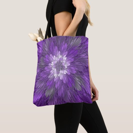 Psychedelische Lila Blume Abstraktes Fraktal Kunst Tasche (Von Nahem)