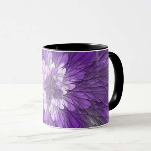 Psychedelische Lila Blume Abstraktes Fraktal Kunst Tasse (VorderseiteRechts)