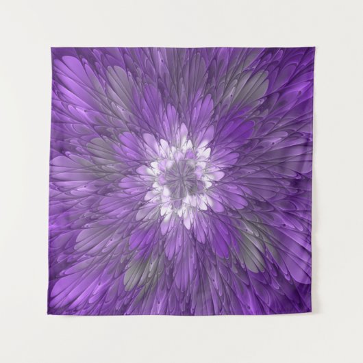 Psychedelische Lila Blume Abstraktes Fraktal Kunst Wandteppich (Vorderseite)