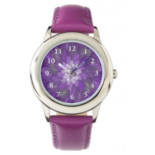 Psychedelische lila Blumen-Abstract-Fraktal-Kunst Armbanduhr