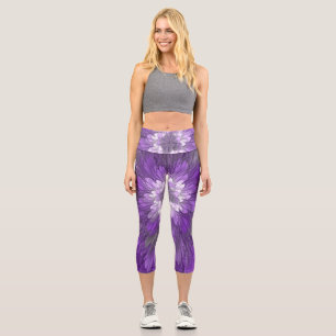 Psychedelische lila Blumen-Abstract-Fraktal-Kunst Capri Leggings