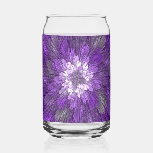 Psychedelische lila Blumen-Abstract-Fraktal-Kunst Dosenglas (Vorderseite)