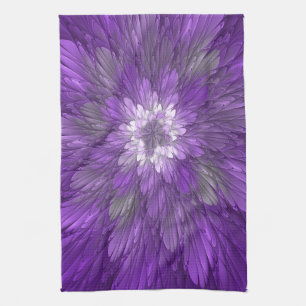 Psychedelische lila Blumen-Abstract-Fraktal-Kunst Geschirrtuch