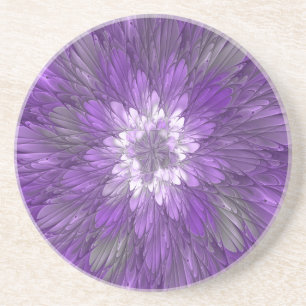 Psychedelische lila Blumen-Abstract-Fraktal-Kunst Getränkeuntersetzer
