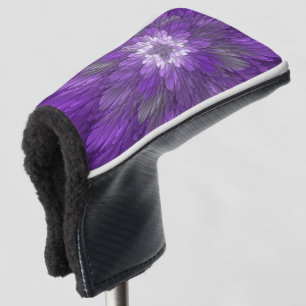 Psychedelische lila Blumen-Abstract-Fraktal-Kunst Golf Headcover