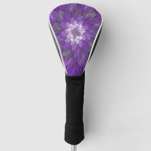 Psychedelische lila Blumen-Abstract-Fraktal-Kunst Golf Headcover