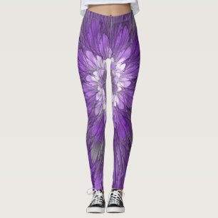 Psychedelische lila Blumen-Abstract-Fraktal-Kunst Leggings