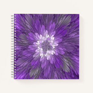 Psychedelische lila Blumen-Abstract-Fraktal-Kunst Notizblock
