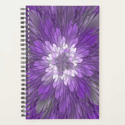 Psychedelische lila Blumen-Abstract-Fraktal-Kunst Planer (Vorderseite)