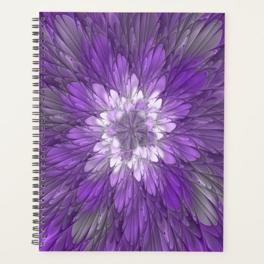 Psychedelische lila Blumen-Abstract-Fraktal-Kunst Planer (Vorderseite)