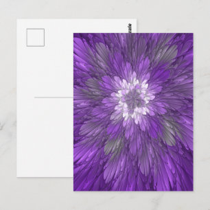 Psychedelische lila Blumen-Abstract-Fraktal-Kunst Postkarte