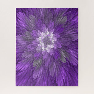 Psychedelische lila Blumen-Abstract-Fraktal-Kunst Puzzle