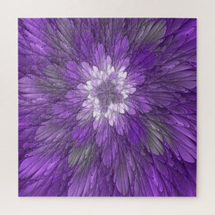 Psychedelische lila Blumen-Abstract-Fraktal-Kunst Puzzle