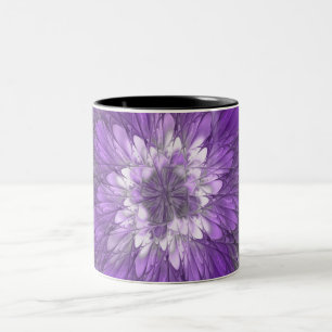 Psychedelische lila Blumen-Abstract-Fraktal-Kunst Zweifarbige Tasse