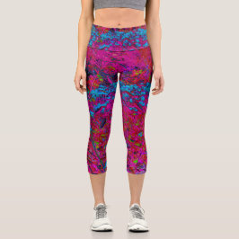 Psychedelische Lila Lily Blume Magenta Garden Capri Leggings
