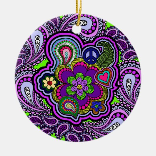 Psychedelische lila Paisley-Verzierung Keramik Ornament (Vorne)