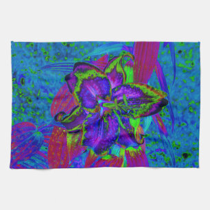 Psychedelische lila und limettengrüne Lilienblüte Geschirrtuch