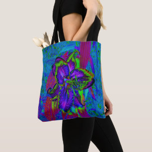 Psychedelische lila und limettengrüne Lilienblüte Tasche